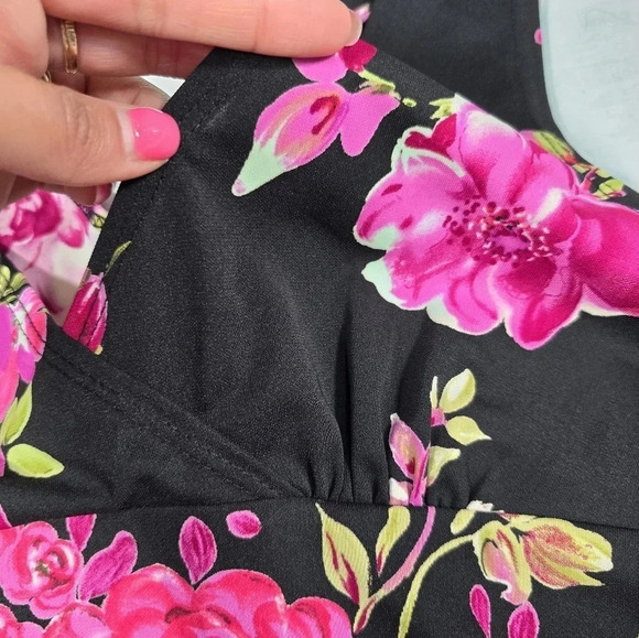 Vintage 90s Y2K Rampage Mini Dress Black Pink Floral Vneck Sleeveless Small - Picture 6 of 8